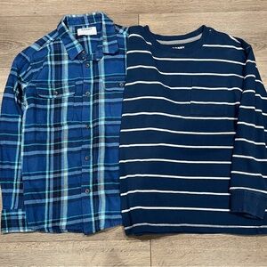 2 Old Navy Boy top. Flannel and sweater. Blue. Size L 10/12